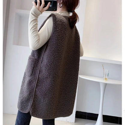 Stylish Medium-Length Lamb Wool Vest Jacket