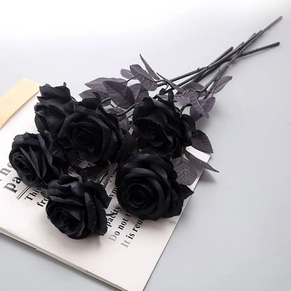 5pcs Silk Black Rose Heads for Home and Event Deco