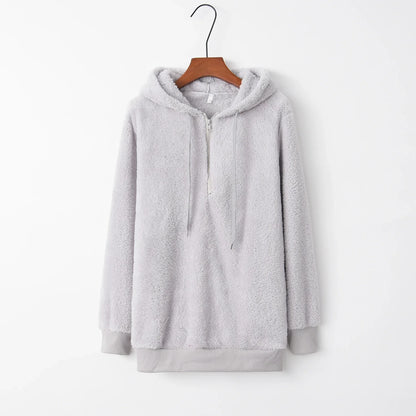 Women's Long-Sleeved Hooded Sweater, Monochromatic Coat, Fashion Trend