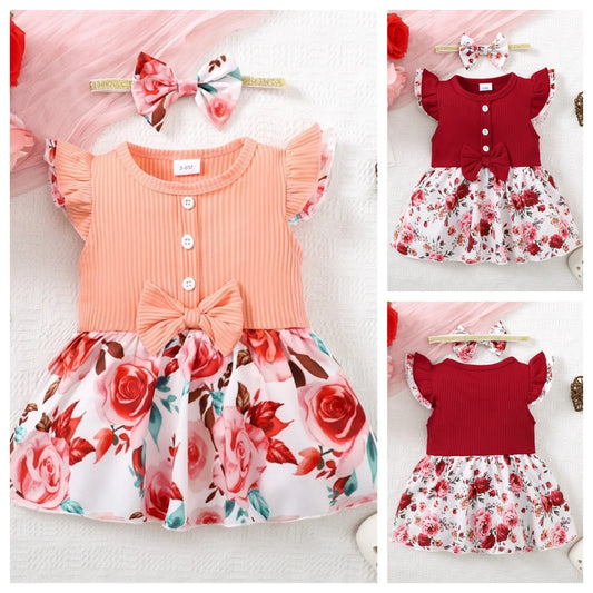 Kurzarm-Oberteile und Blumendruck-Halbrock-Kleidungsset für Kinder und Mädchen