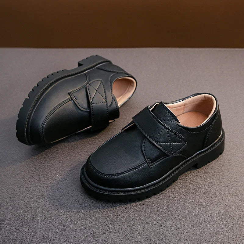 Boys Black Leather Loafers Uniform Shoes