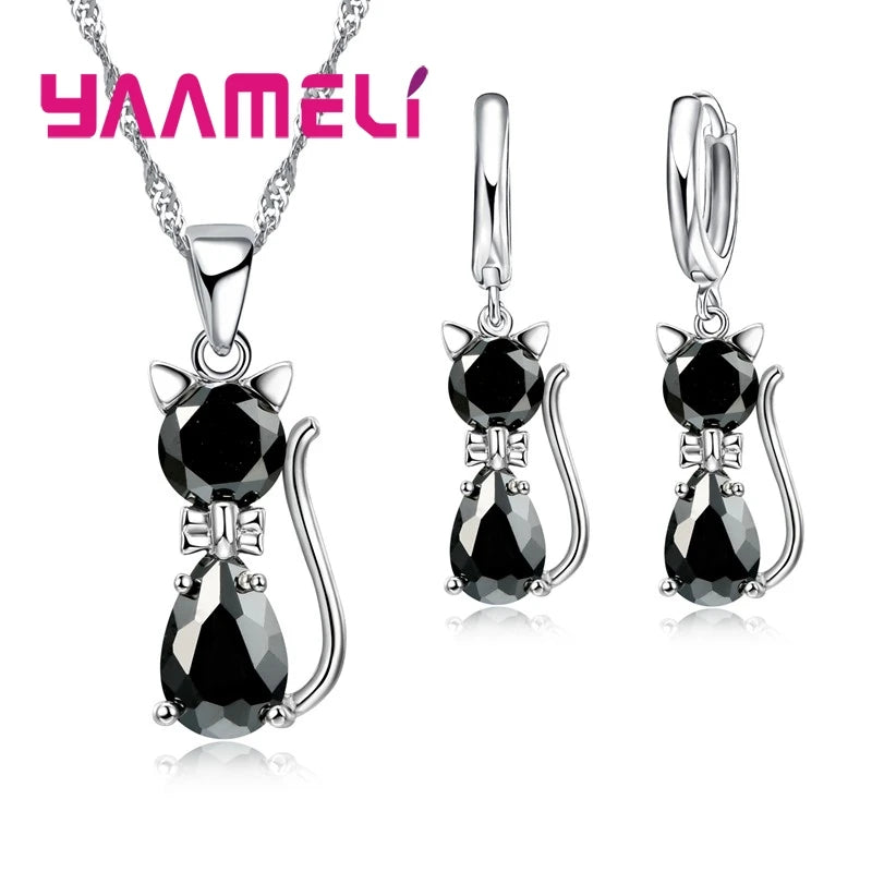 Sterling Silver Color Shining Austrian Crystal Pendant Necklace Huggee Earring Jewelry Sets