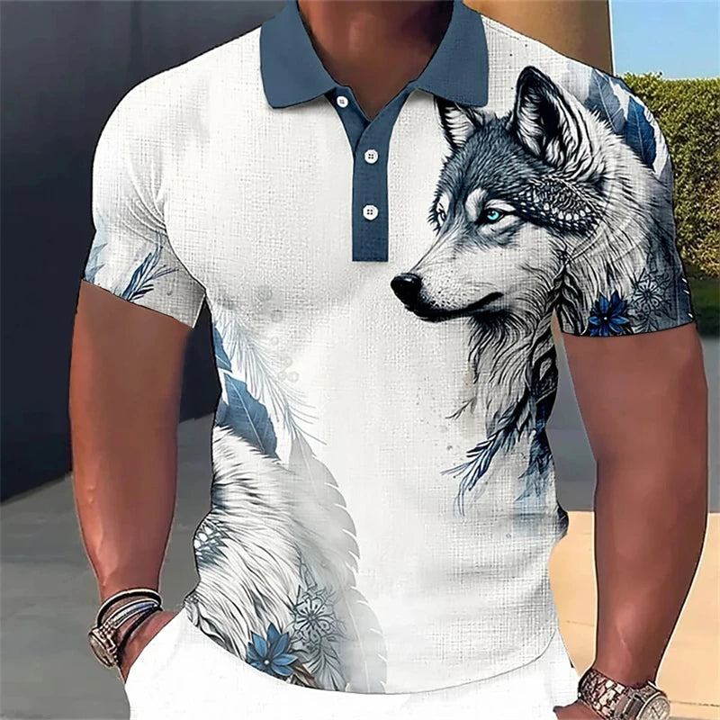 Poloshirt mit 3D-Wolf- und Adler-Print für Herren