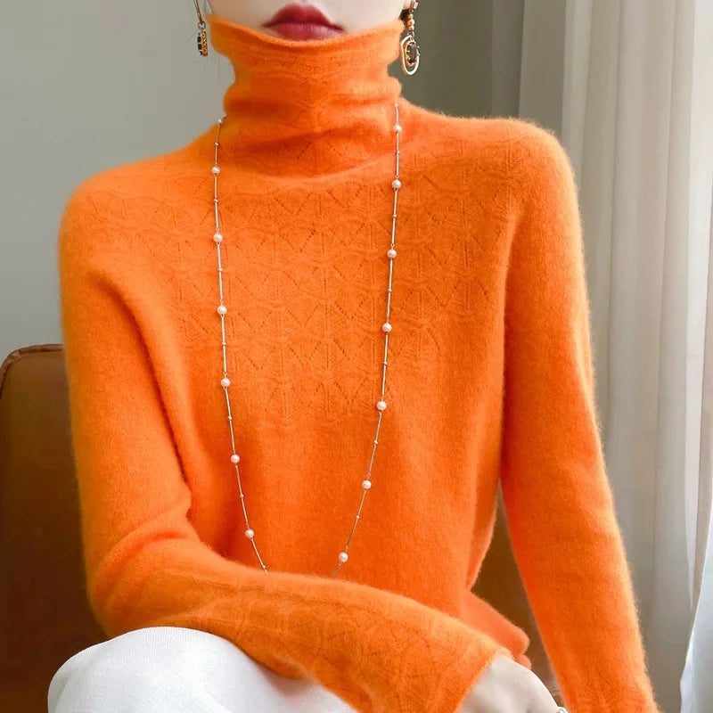 Women's Loose Knitted Wool High Neck Sweater