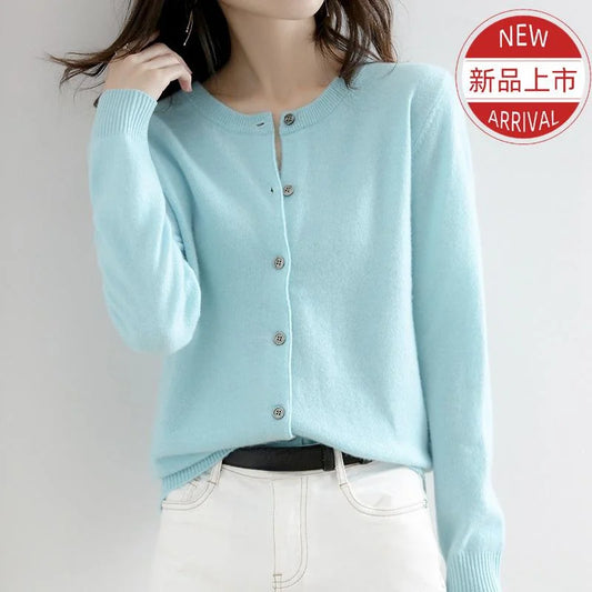 Women's Round Neck Wool Cardigan Cozy Elegance