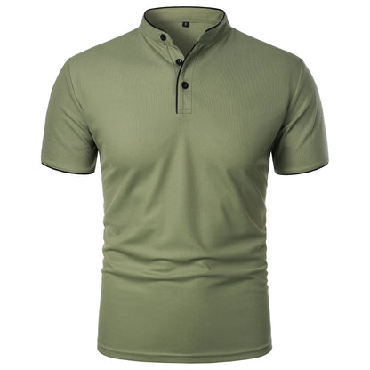 Men's solid color short-sleeved stand Neck T-shirt