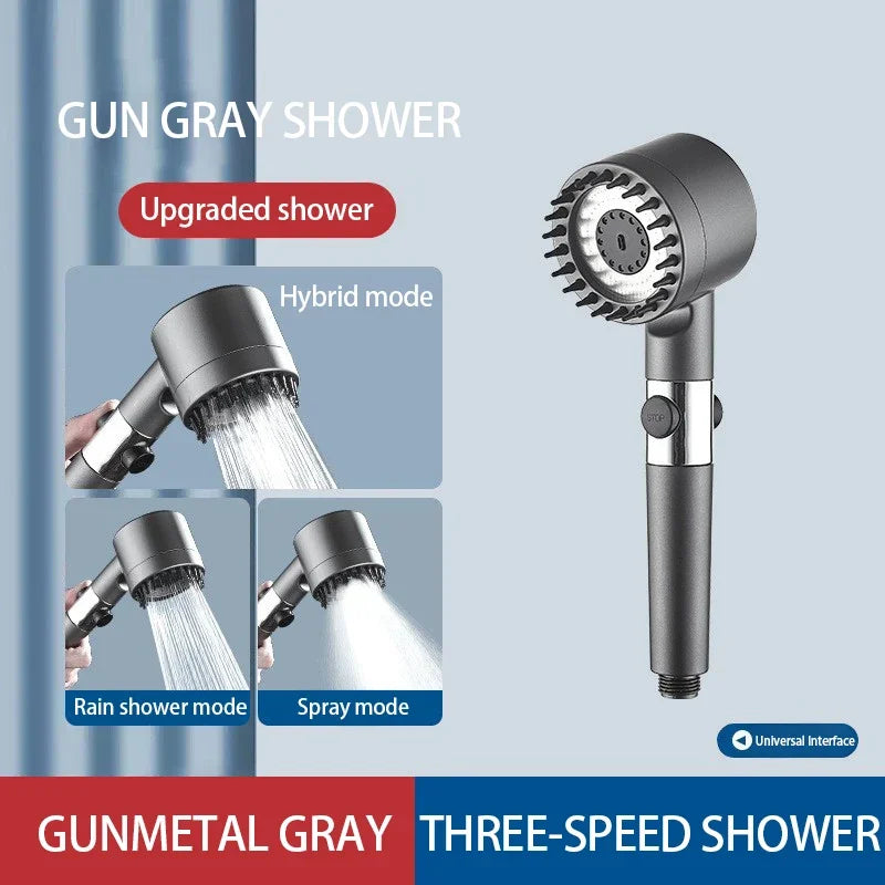 High Pressurized Head 3-mode Adjustable Filter Shower - Massage Brush Rain Faucet Bathroom Accessories