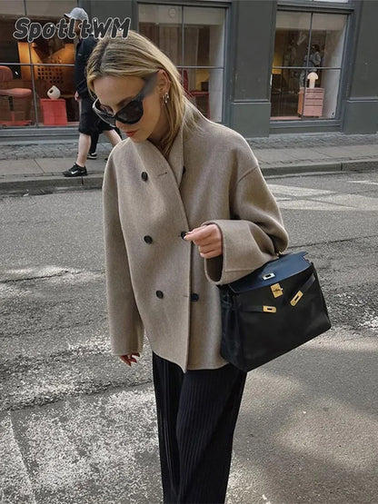 Manteau croisé en laine rétro pour femme