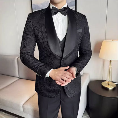 3-Piece High-Density Jacquard Men's Wedding Suit