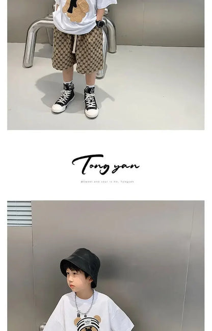 Baby Boy Cotton Embroidered Top with Brown Drawstring Pants