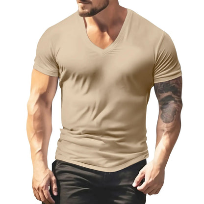 Men's Solid Color T-shirts - Short Sleeve V Neck Streetwear