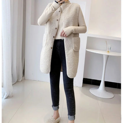 Stylish Medium-Length Lamb Wool Vest Jacket