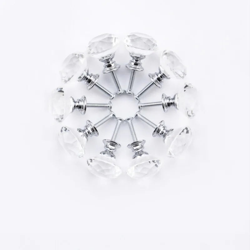 Crystal Glass Diamond Shape Knobs Set