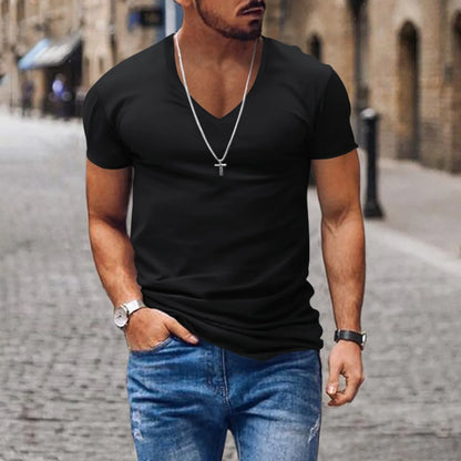 Men's Solid Color T-shirts - Short Sleeve V Neck Streetwear
