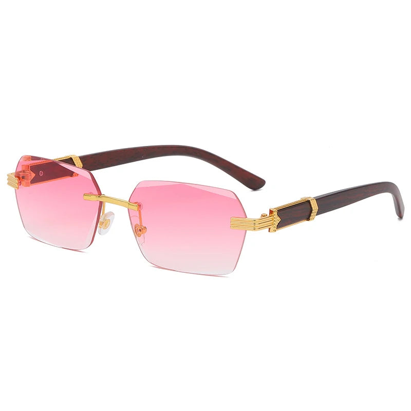 Quadratische, randlose Retro-Sonnenbrille, modische Holzbrille mit Farbverlauf