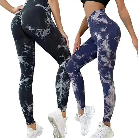 Yoga-Leggings mit hoher Taille und Batikmuster