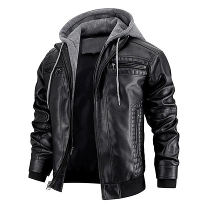 Veste de moto en cuir à capuche Slim Fit