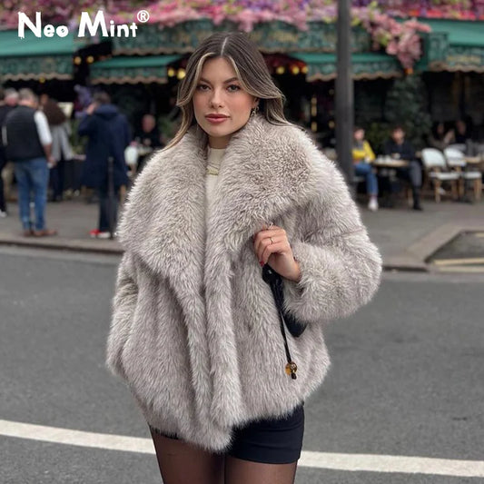 Luxury Gradient Faux Fox Fur Coat