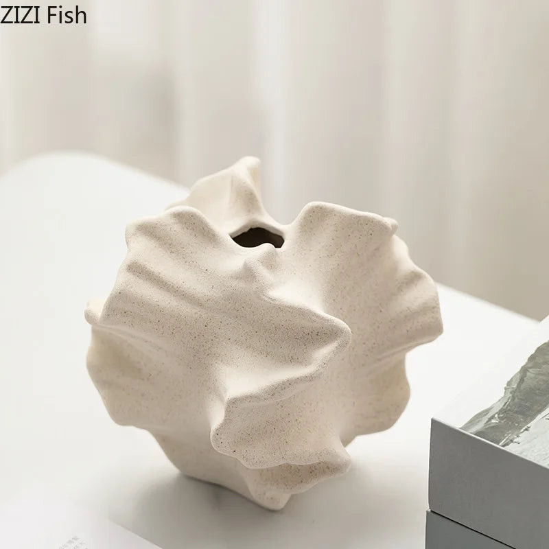 Abstract Irregular Wrinkle Ceramic Flower Vase