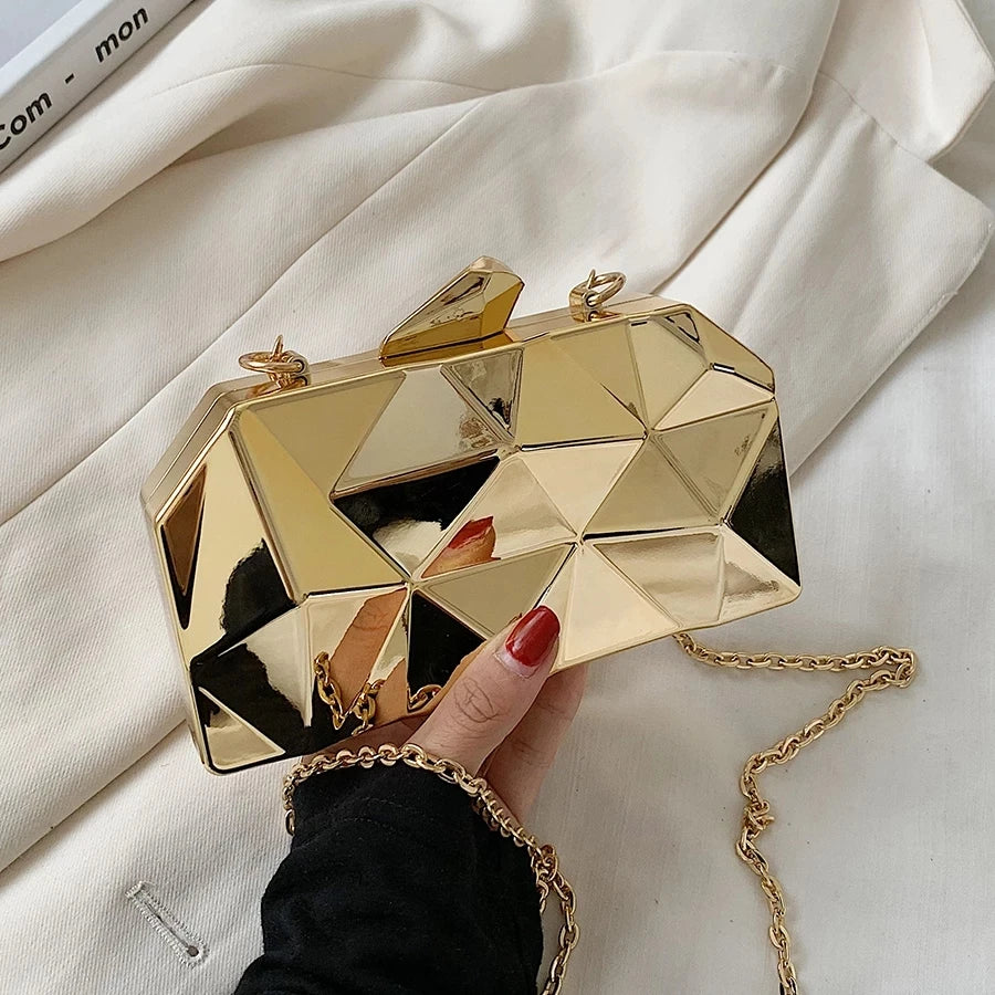 Geometric Gold Box Clutch Evening Bag