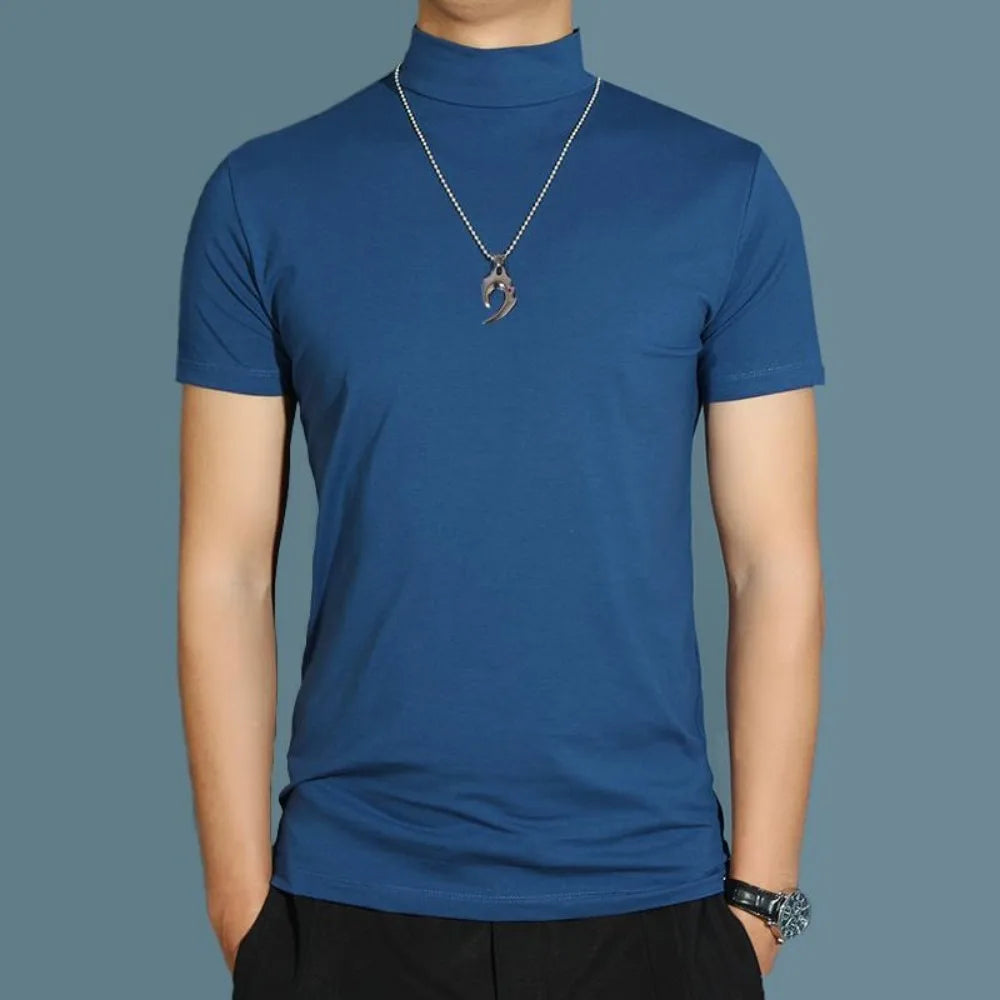 Men's Short Sleeve Turtleneck T-Shirt - Half-high Collar Base Shirt