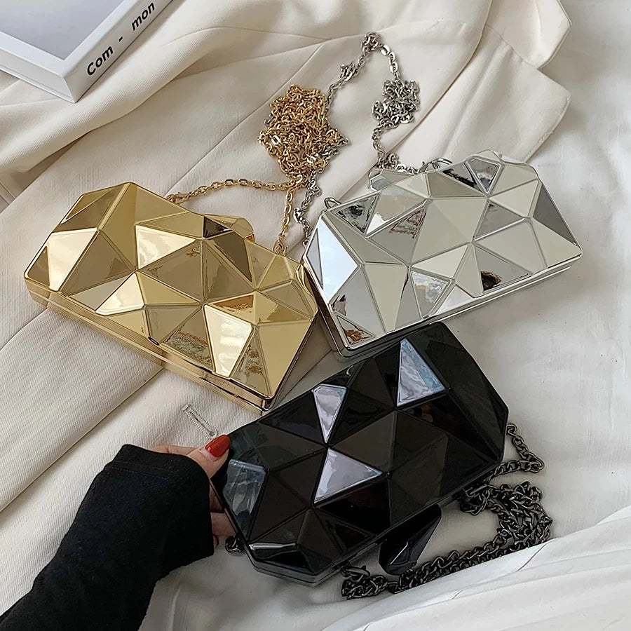 Geometric Gold Box Clutch Evening Bag