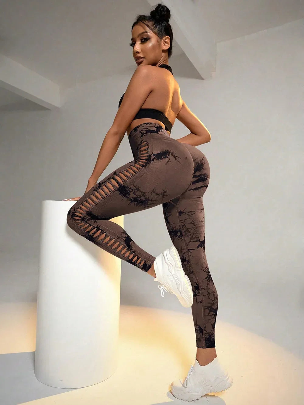 Mesh Tie Dye Hip Lift Pants