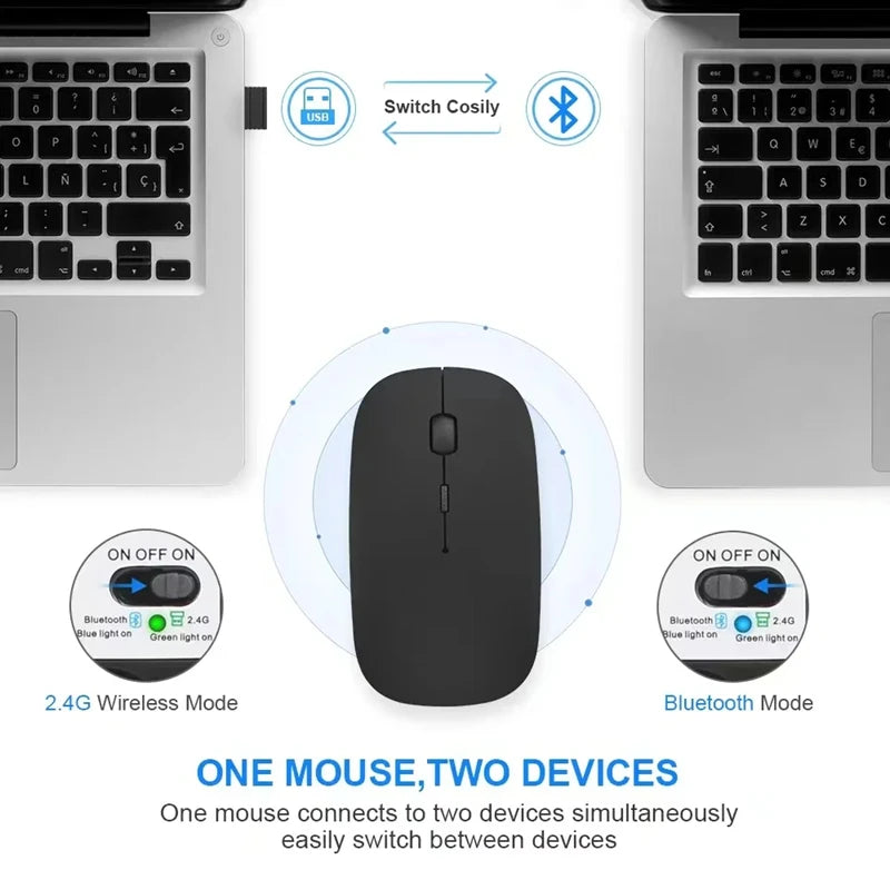 2.4GHz Bluetooth Wireless USB Rechargeable Silence Ergonomics Double Model Mini Portable Mouse