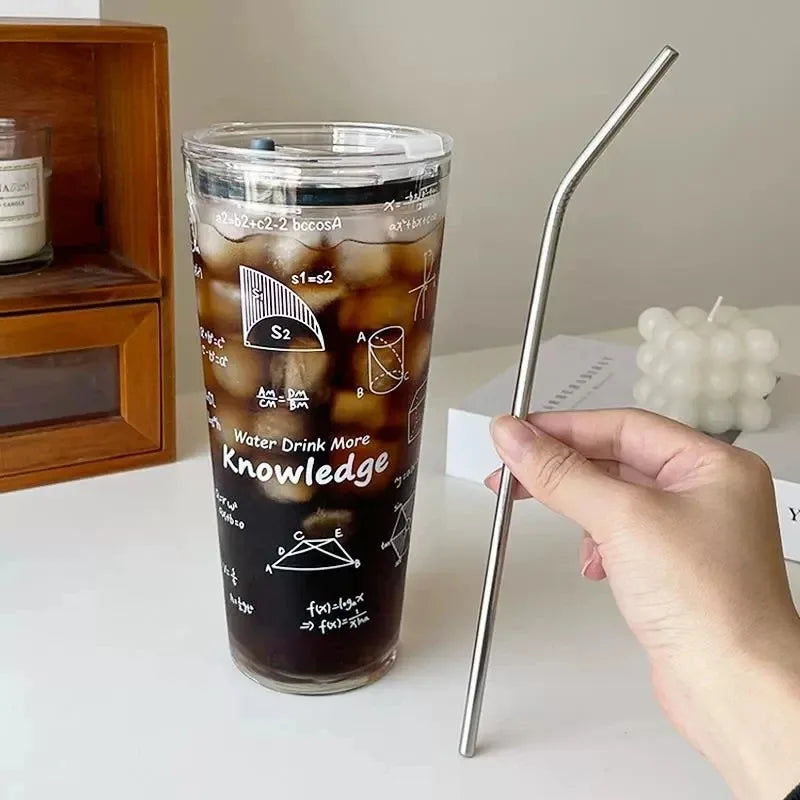 1000ML Glass Cup with Lid and Straw