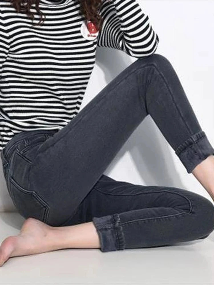 High Waist Thick Stretch Skinny Jeans for Winter