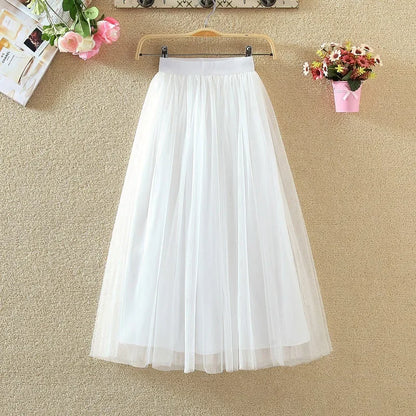 Women's High-waisted A-line Mesh Puff Skirts