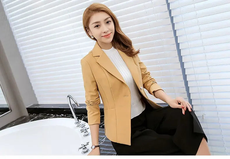 Elegant Women's Skinny Patchwork Blazer with Ruffles for Spring/Summer