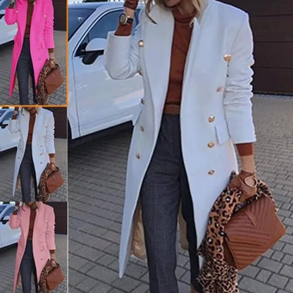 Stylish Medium-Length Double-Breasted Wool Overcoat