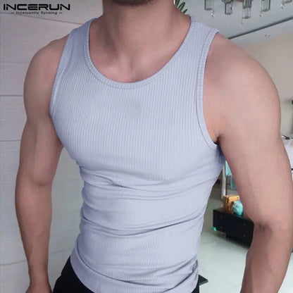 INCERUN Men’s Solid Color O-neck Tank Tops
