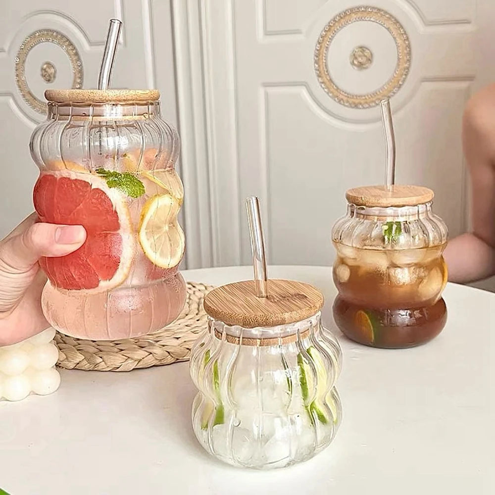 Tasses à café en verre avec couvercle et paille Mason Jar