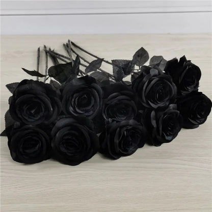 5pcs Silk Black Rose Heads for Home and Event Decor