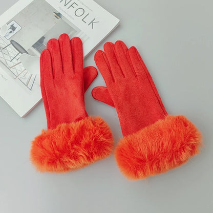 Gants d'hiver en daim et fausse fourrure de lapin
