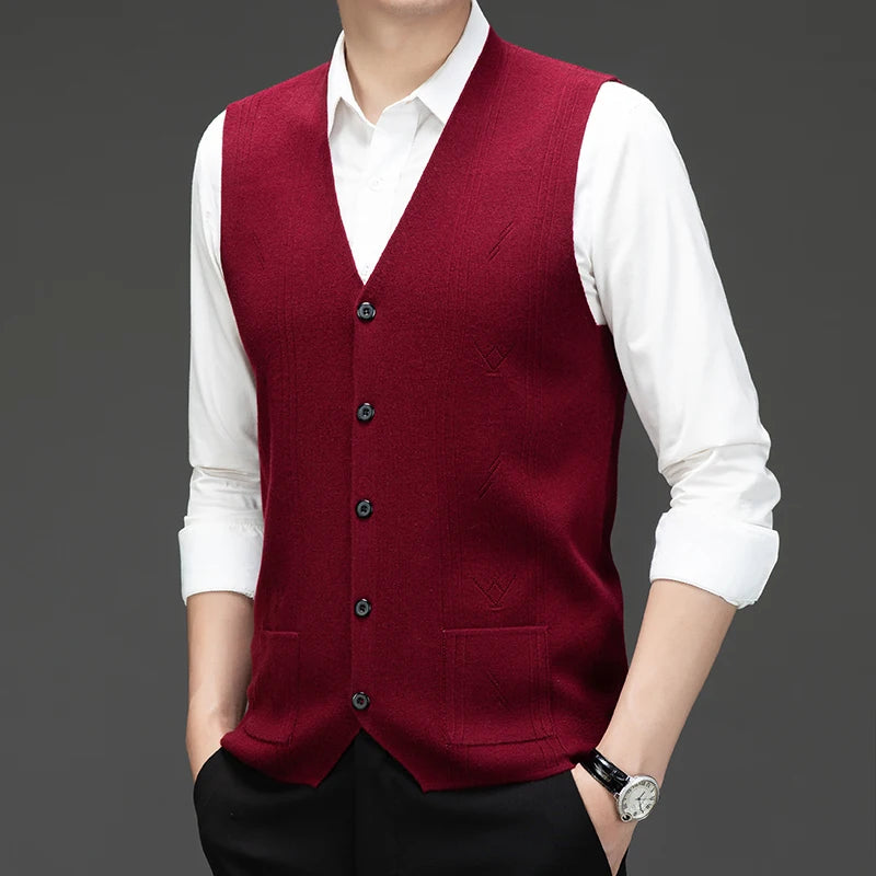 Men's V-neck Knit Vest Casual Sleeveless Sweater