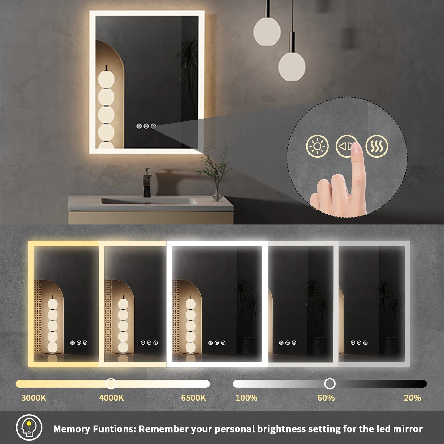 Anti Fog Wall Mounted Vanity Mirror