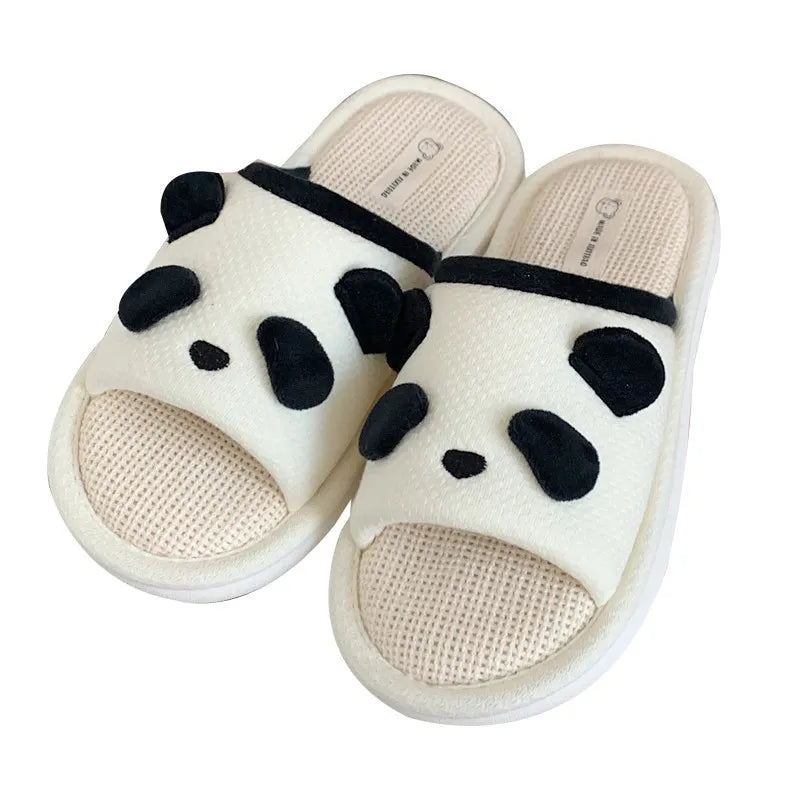 Cute Cartoon Panda Linen Slippers for Women