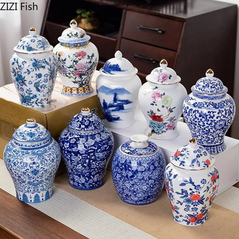 Blue & White Ceramic Tea Organizer Storage Jar vases
