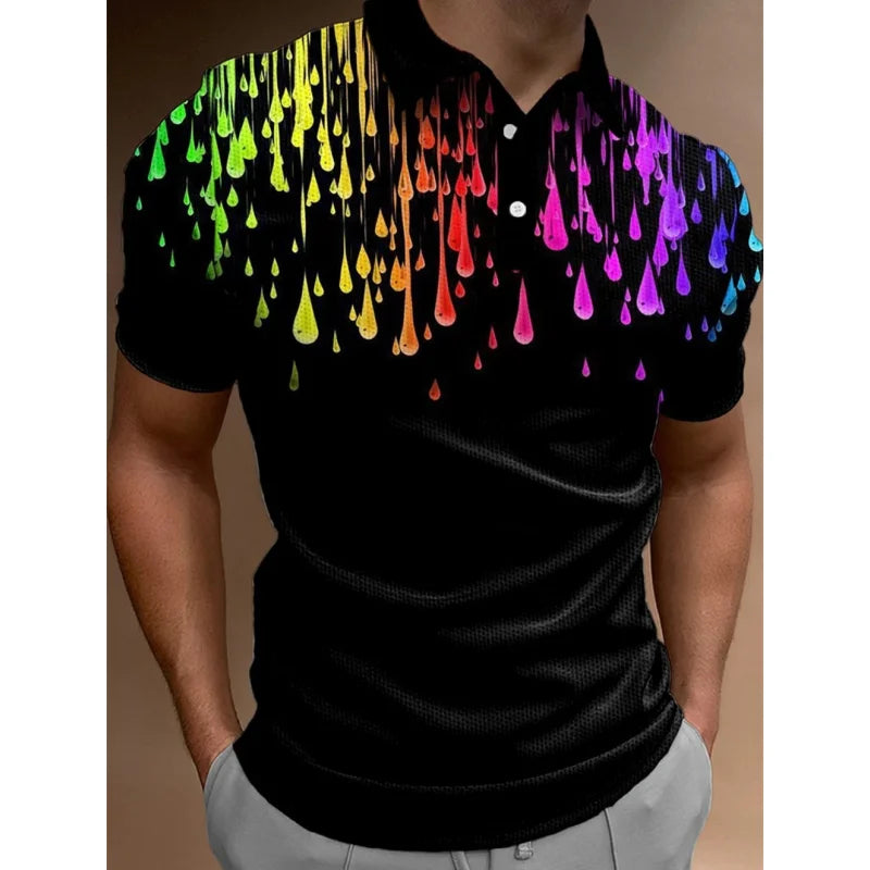 Polo imprimé arc-en-ciel 3D pour homme