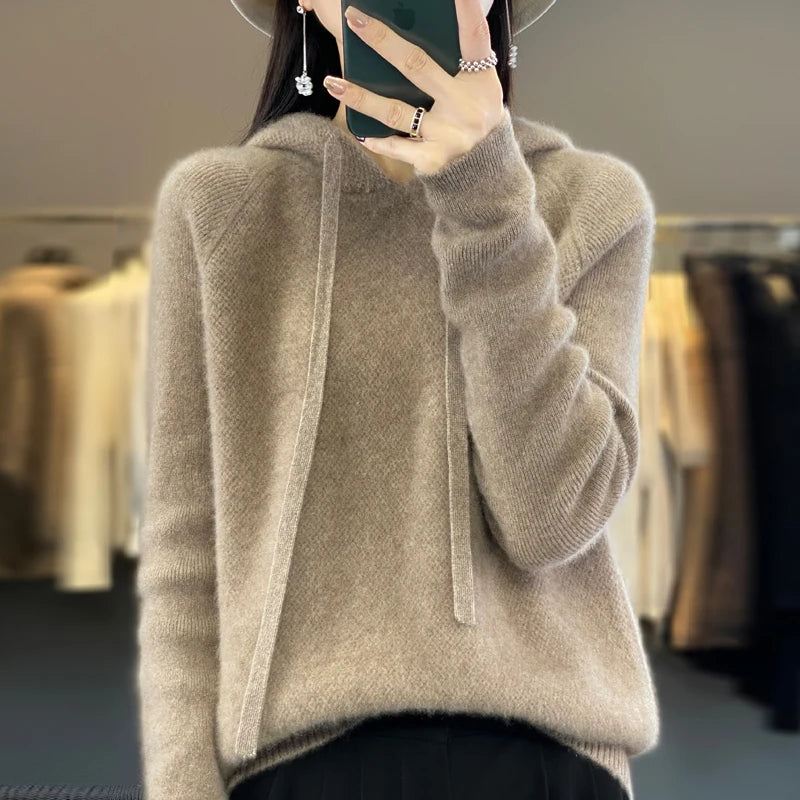 Cozy Pure Wool Hooded Sweater for Women