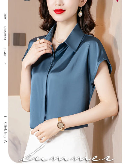 Women's Silk Satin Polo Vintage Blouse
