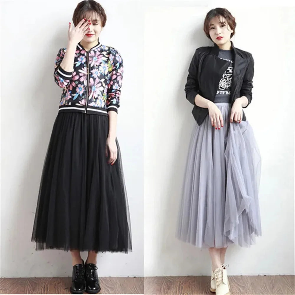 Women's High-waisted A-line Mesh Puff Skirts