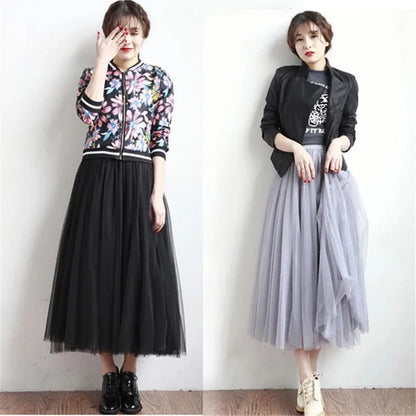 Women's High-waisted A-line Mesh Puff Skirts