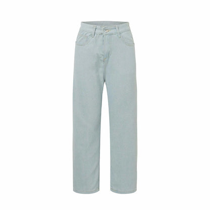 Korean Light Blue High-Waist Wide Leg Jeans