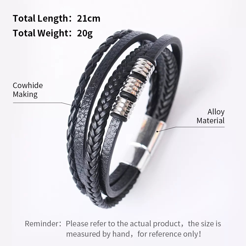 Bracelets en cuir et acier inoxydable pour hommes