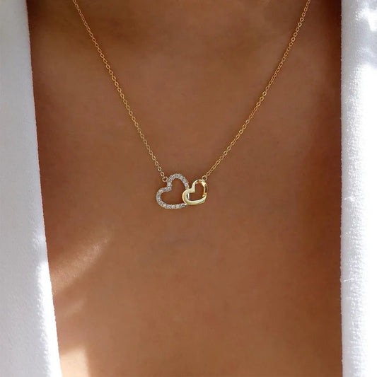 Double Heart Pendant Necklace for Women