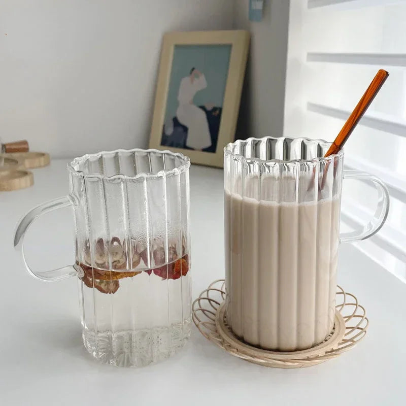 Large Stripe Glass Coffee Mug with Handle